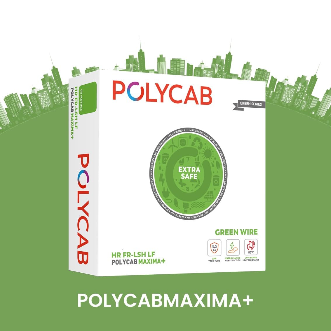 Polycab Maxima+ (FR-HR-LSH-LF-Green Wire), 180 Meters