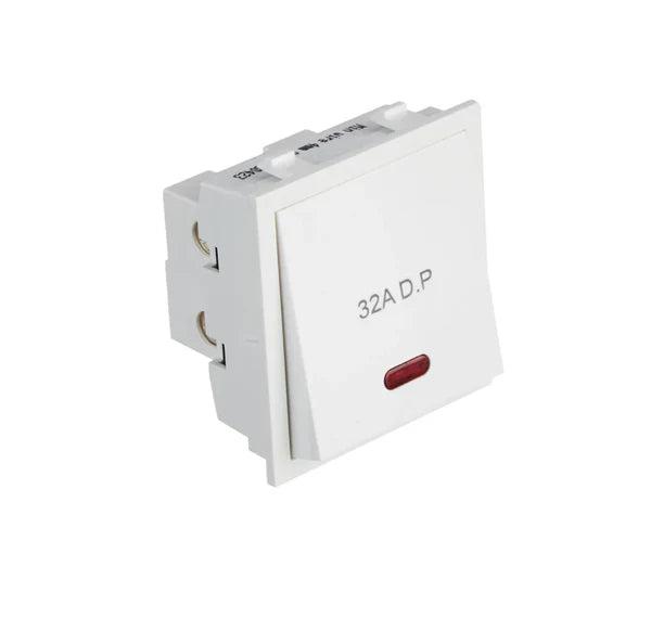 Anchor Roma 32A DP Power Switch with Indicator, 1 Way, White, 2 Module