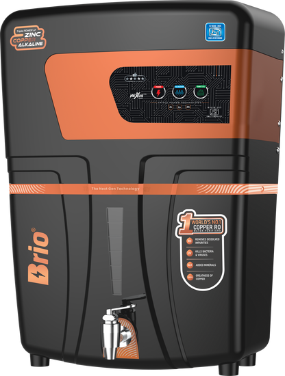 Nexus Brio RO+UV water purifier, black and copper